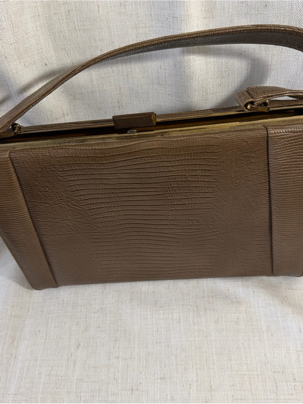 Vintage Mam 'Selle New York MidMod Lizard Textured Leather Tan Clutch Handbag
